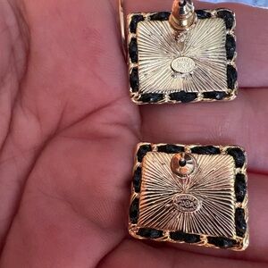 CHANEL Gold and Black Square Drop Earrings